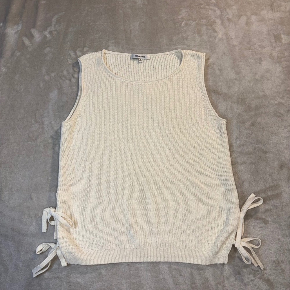 Madewell Cream Ivory Knit Sleeveless Side Tie Sweater Vest G3619 Small